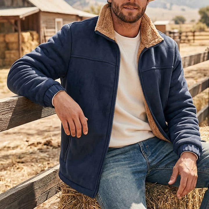 Men's Winter Zip Up Thick Thermal Jacket With Stand Collar - Dark Blue - 5XL - image 5