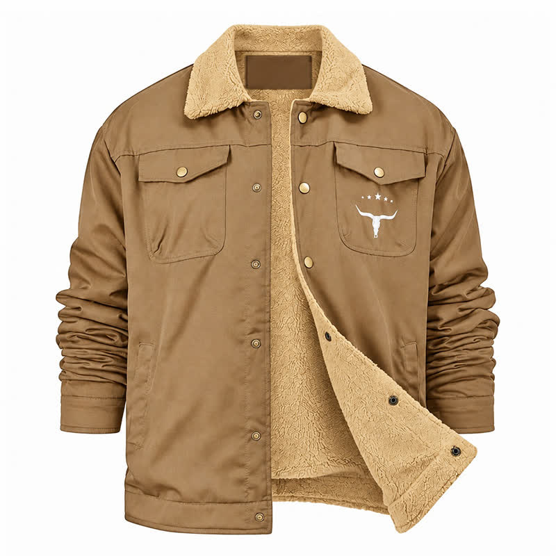 Men's Western Bull Print Canvas Jacket With Stand Collar - image 17