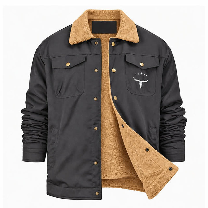 Men's Western Bull Print Canvas Jacket With Stand Collar - image 15