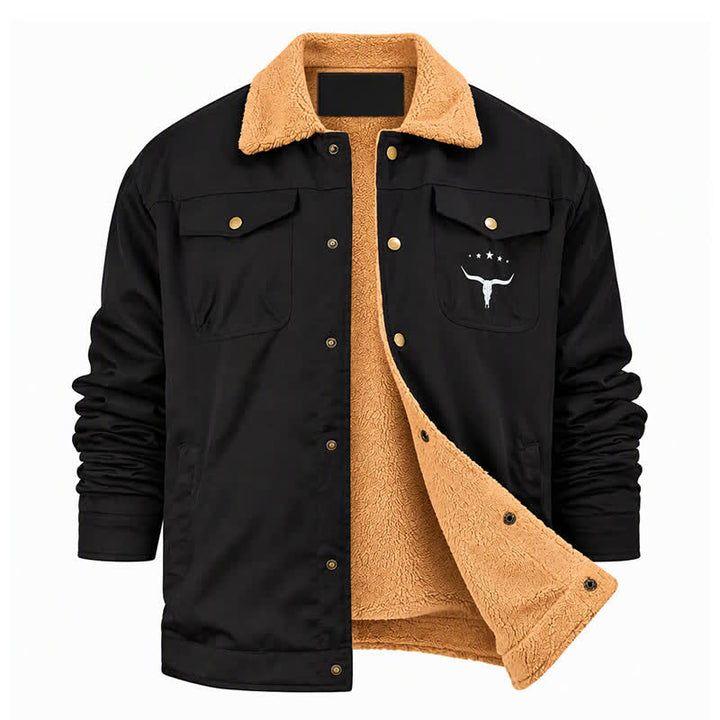 Men's Western Bull Print Canvas Jacket With Stand Collar - image 13