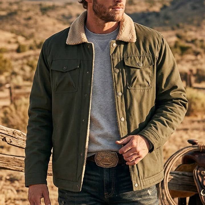 Men's Vintage Thick Warm Canvas Winter Trucker Jacket - Army Green - 5XL - image 8