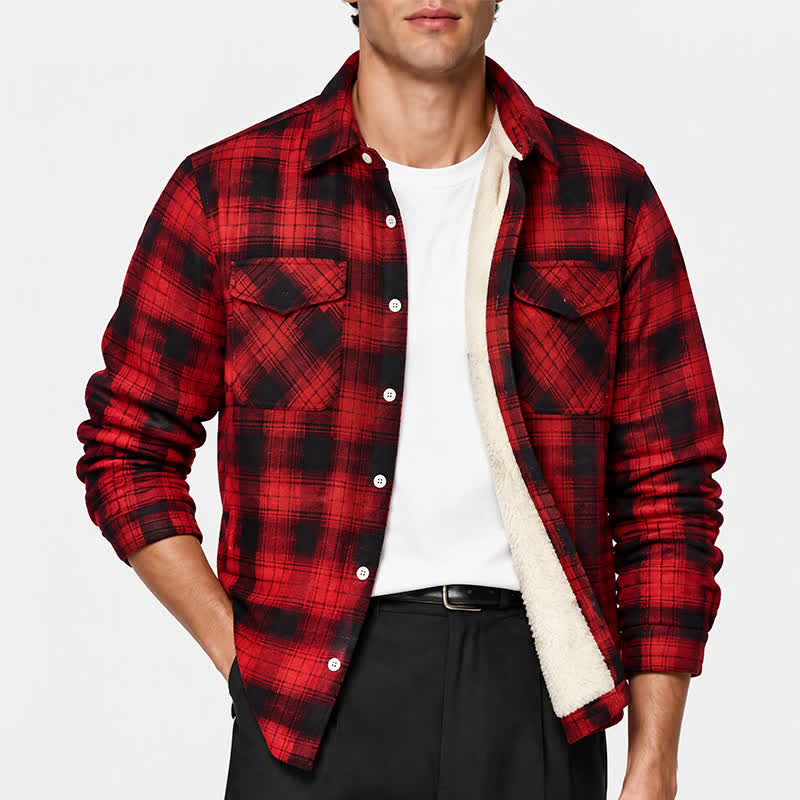 Men's Red Plaid Thick Winter Work Shirt Jacket - image 2