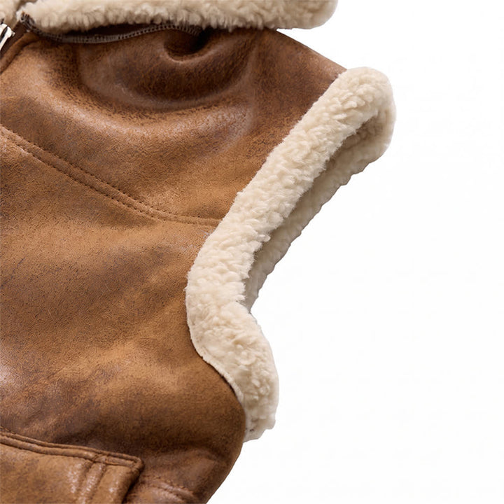 Men's Faux Leather Thicken Lined Sleeveless Vest with Hood - image 10