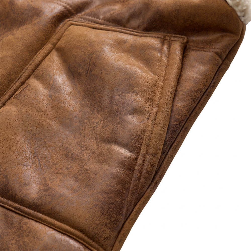 Men's Faux Leather Thicken Lined Sleeveless Vest with Hood - image 11