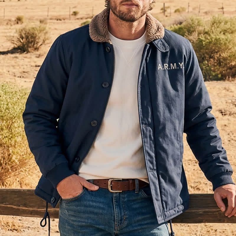 Men's Warm Military Jacket Winter Bomber Coat - Dark Blue - 4XL - image 4
