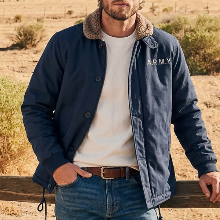 Men's Warm Military Jacket Winter Bomber Coat - Dark Blue - 4XL - image 4