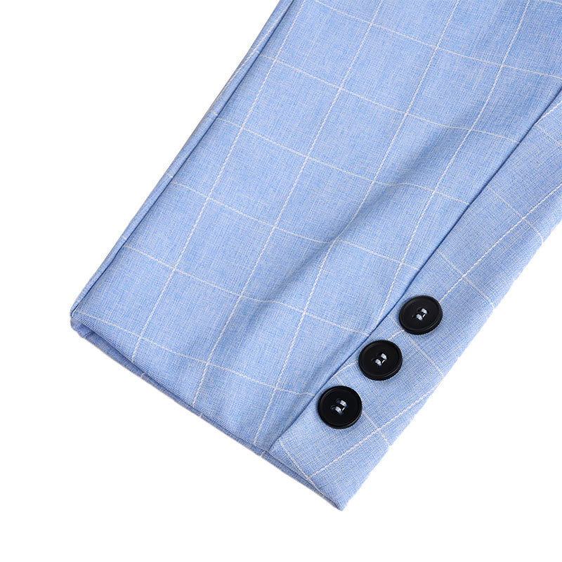 Men's Light Blue Plaid Business Blazer - image 5