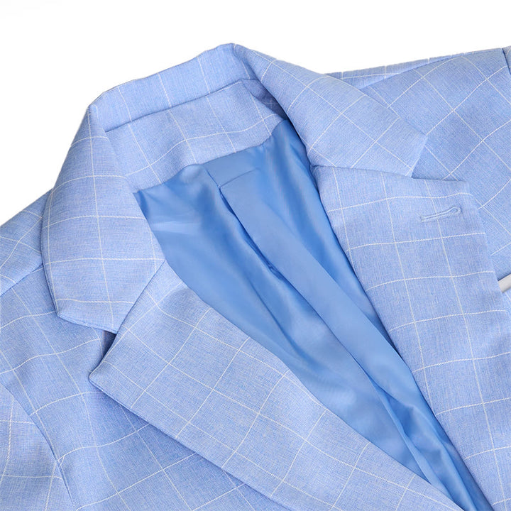 Men's Light Blue Plaid Business Blazer - image 2