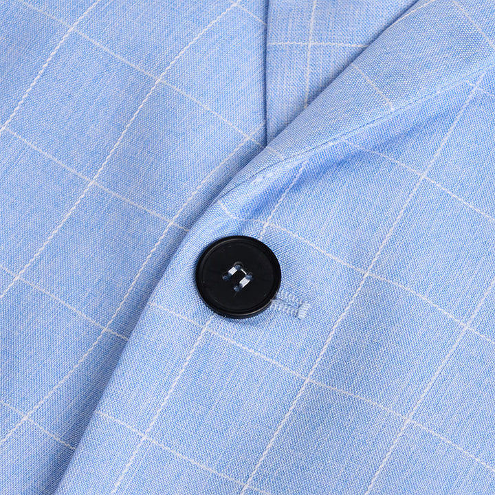 Men's Light Blue Plaid Business Blazer - image 3