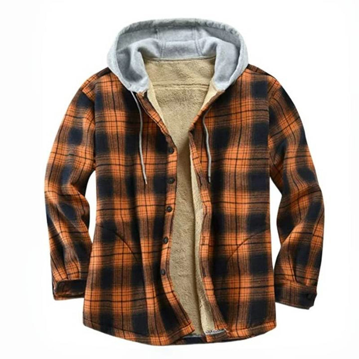 Classic Checkered Hooded Flannel Shacket For Men - Orange - 2XL - image 1