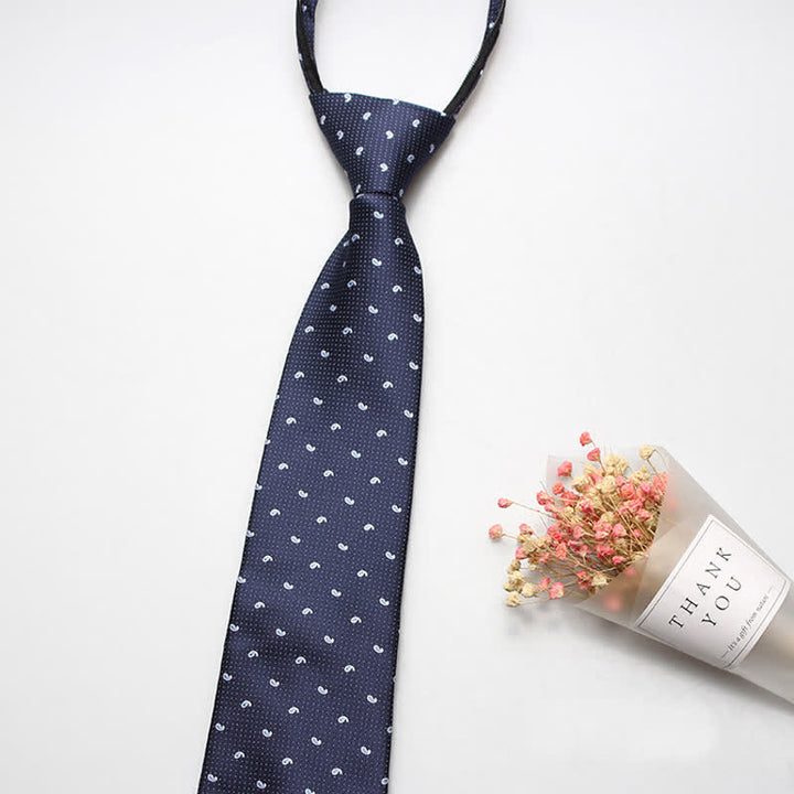Men's Trendy Micro Paisley Zipper Tie Necktie - Navy - image 3
