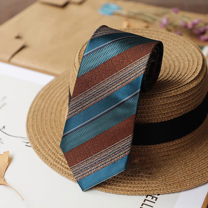2Pcs Men's British Color Contrast Striped Necktie Set - image 4
