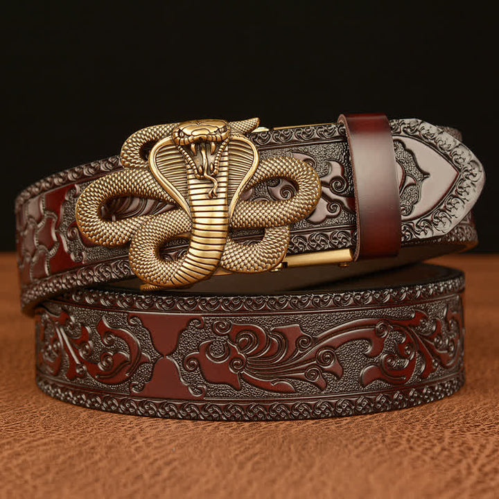 Men's Snake Medallion Buckle Leather Belt