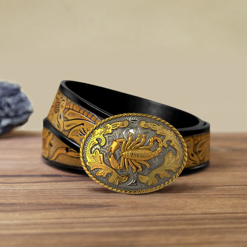 Men's DIY Golden Scorpion Buckle Leather Belt