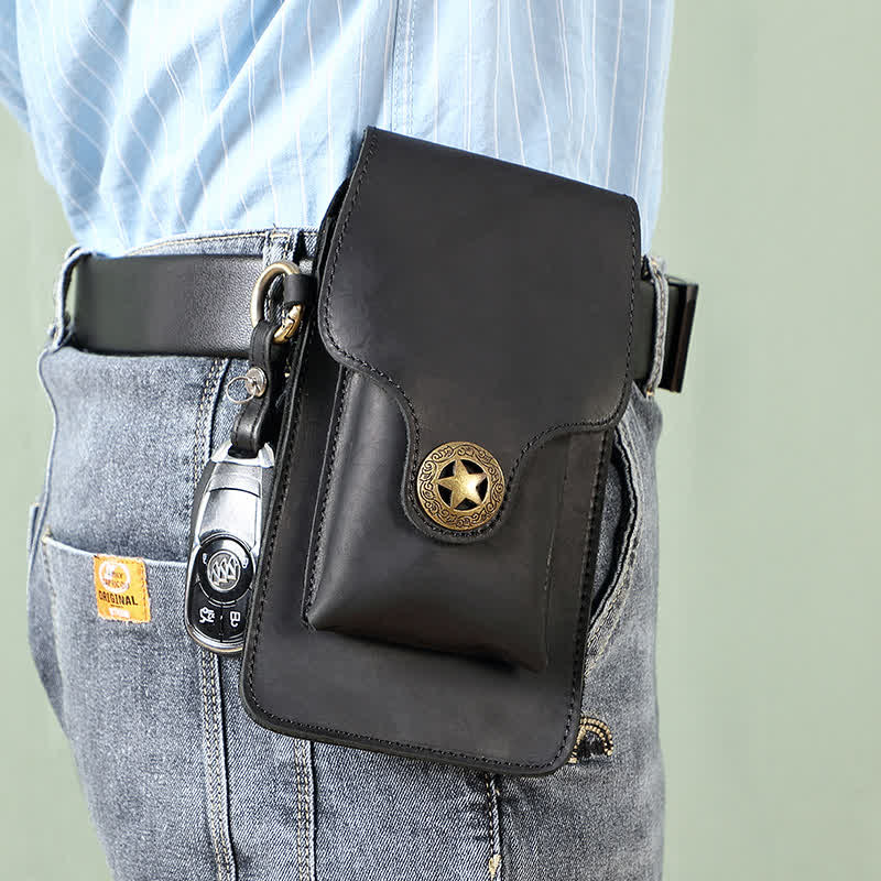 Leather Outdoor Magnetic Star Buckle Phone Belt Bag