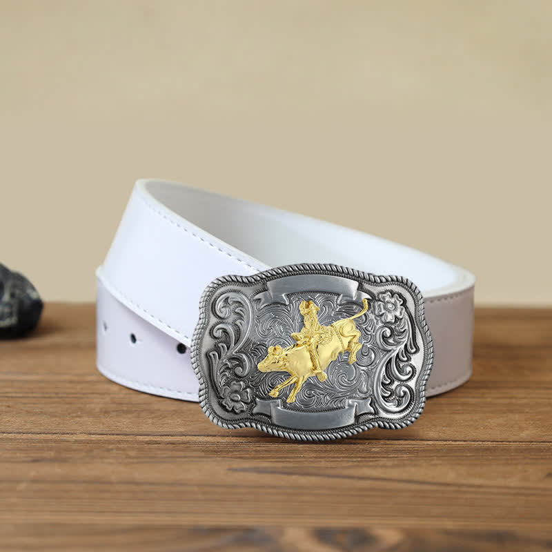 Men's DIY Gold Carving Animal Buckle Leather Belt