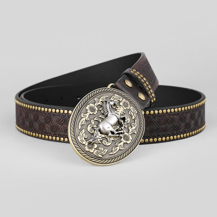 Men's Strong Horse Floral Buckle Leather Belt