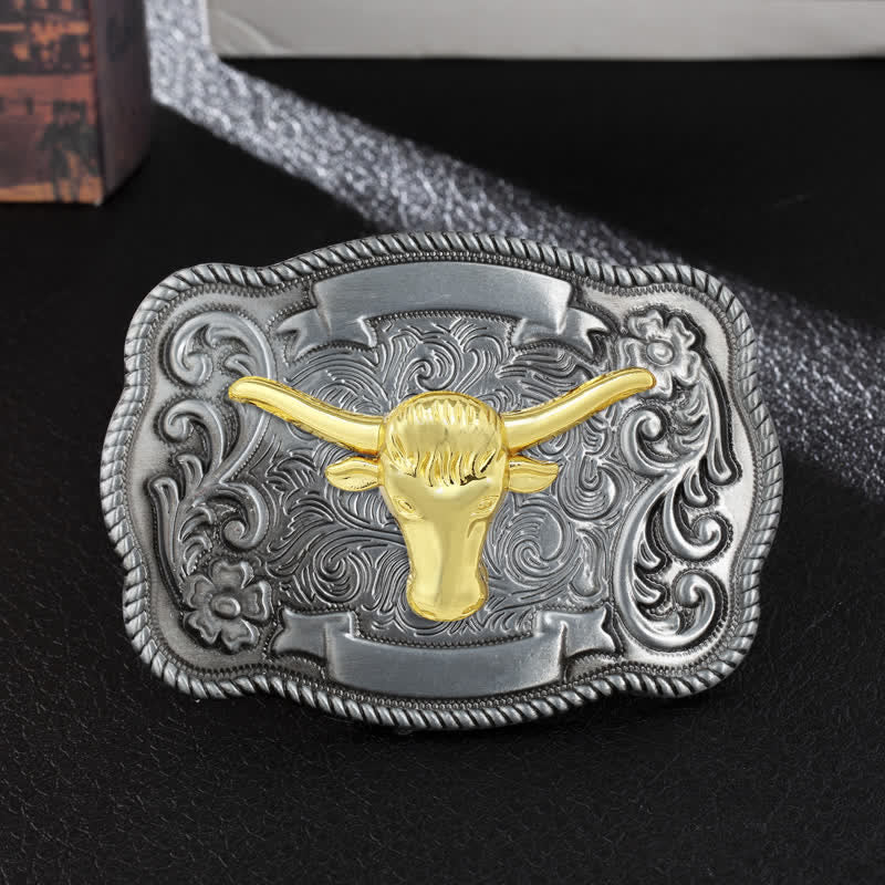 Men's DIY Gold Carving Animal Buckle Leather Belt - Bull - Without Belt - image 37