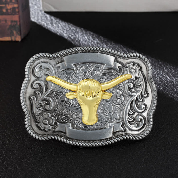 Men's DIY Gold Carving Animal Buckle Leather Belt - Bull - Without Belt - image 37