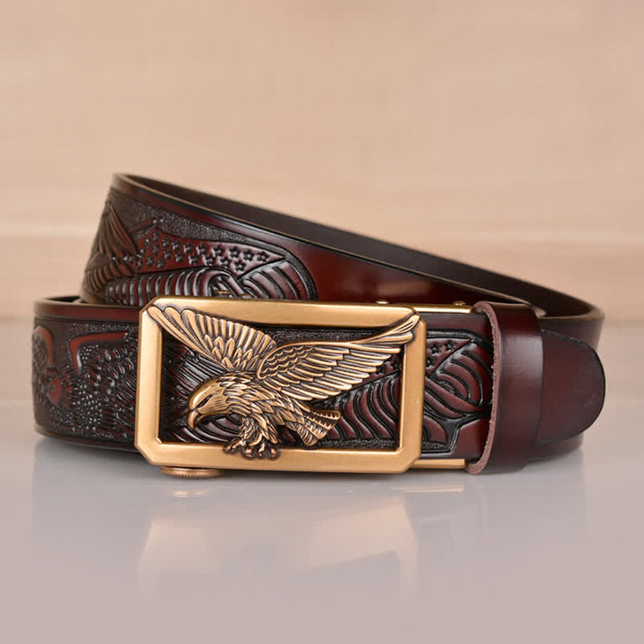 Men's Hollow Eagle Buckle Embossed Leather Belt