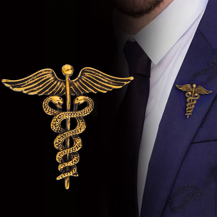 Men's Caduceus Double Snakes Brooch