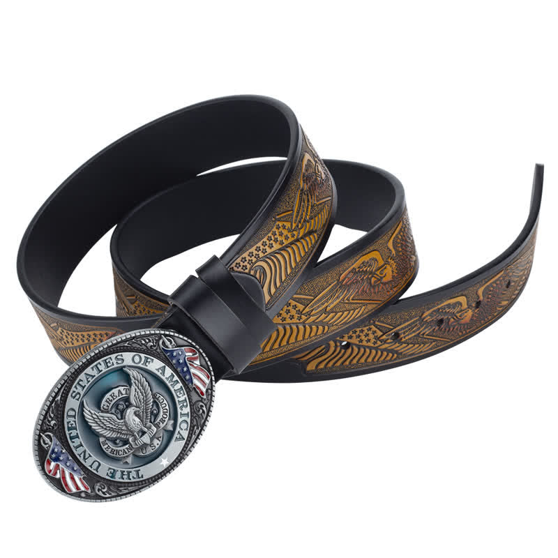 Men's Eagle Spread Wings Patriotic Buckle Leather Belt