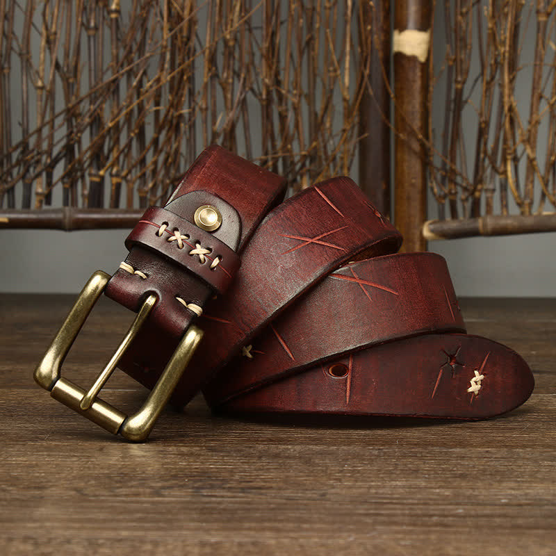 Men's Vintage Fancy Carving Leather Belt - image 9