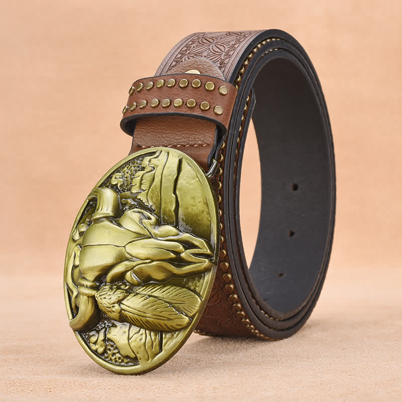 Men's Bull Head Buckle Rivet Decor Leather Belt