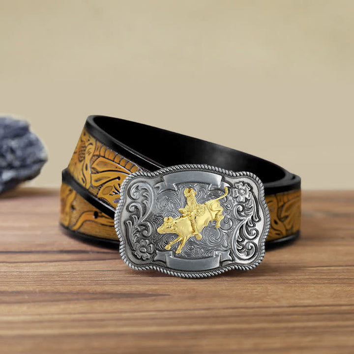 Men's DIY Gold Carving Animal Buckle Leather Belt - Rodeo - SandyBrown Belt (40) - image 26
