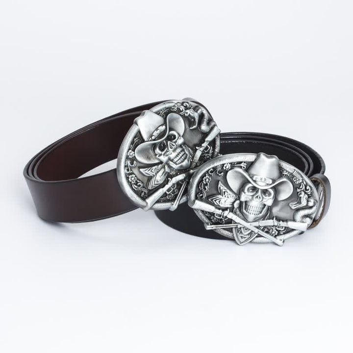 Men's Pirate Skull Cross Guns Leather Belt