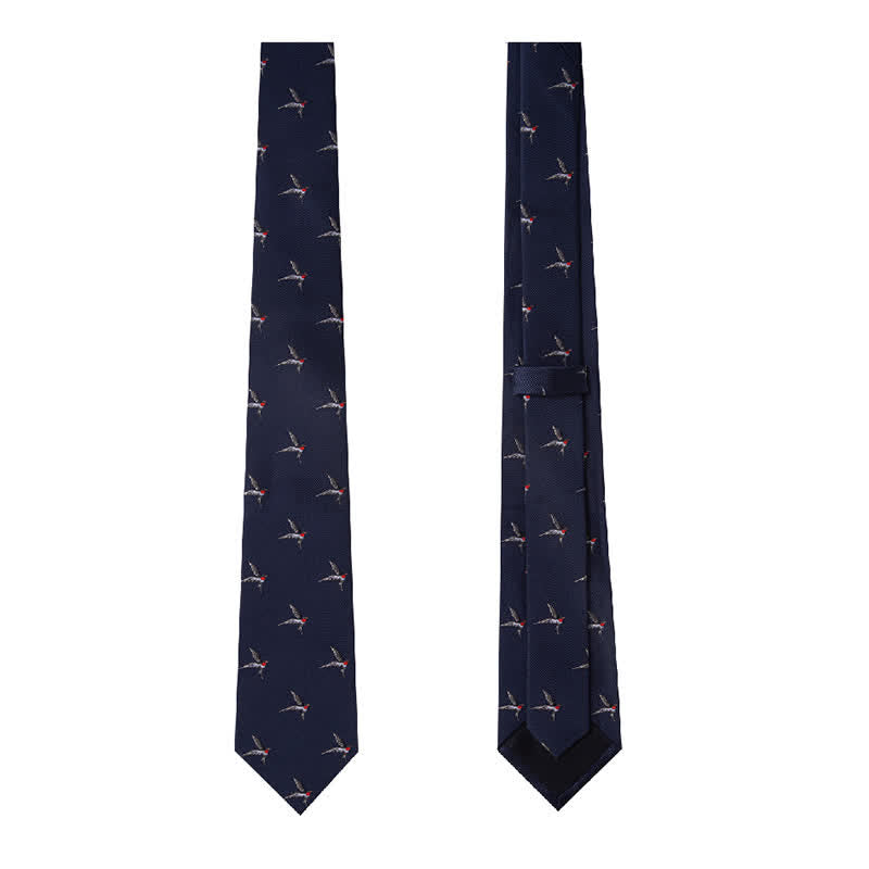 Men's Navy Blue Embroidered Woven Swallow Necktie