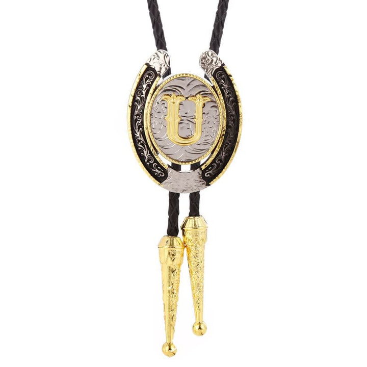 Modern Western Horseshoe Initial Letter A To Z Bolo Tie - Gold - U - image 24