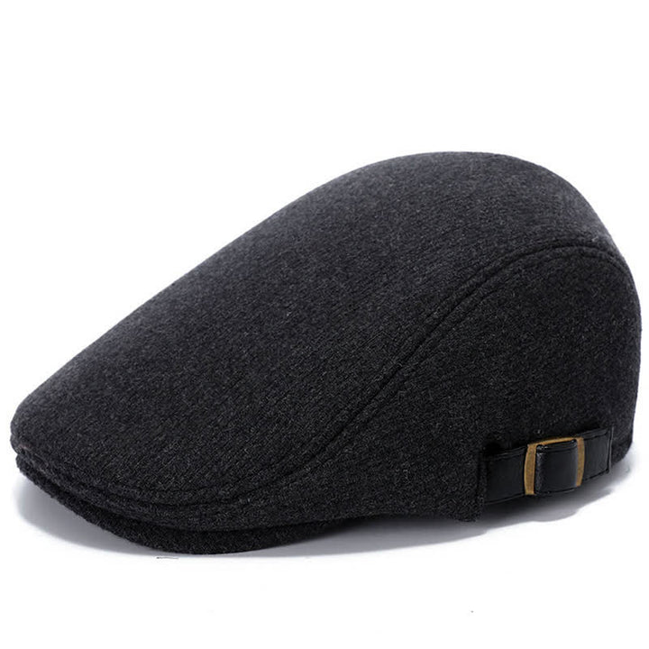 Leather Adjustable Buckle Flat Beanie Cap Beret