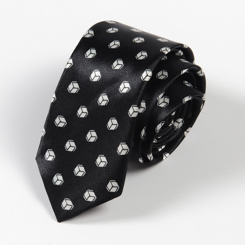 Men's Black & White Little Checks Dots Striped Necktie - Boxes - image 5