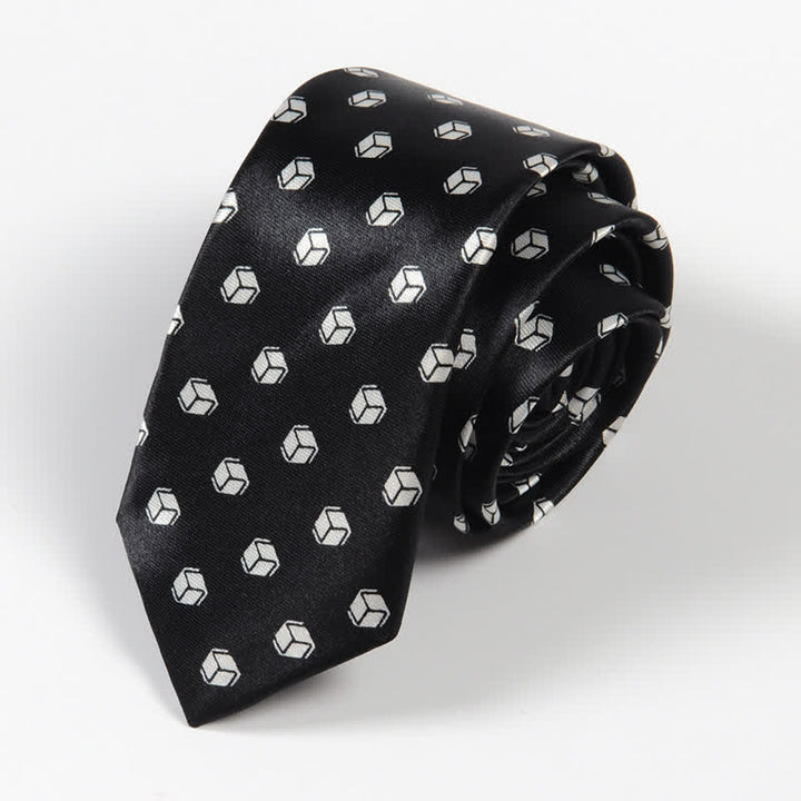 Men's Black & White Little Checks Dots Striped Necktie - Boxes - image 5
