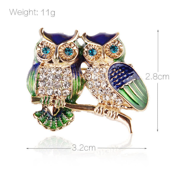 Women's Double Owls On Branch Brooch