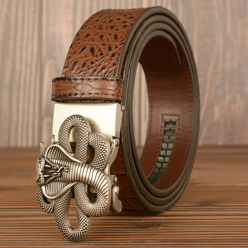 Men's Curled Cobra Alligator Pattern Leather Belt