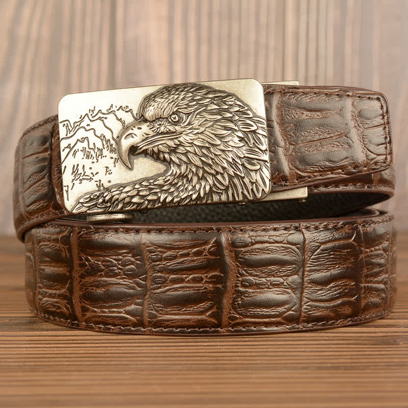 Men's Carved Eagle Crocodile Pattern Leather Belt