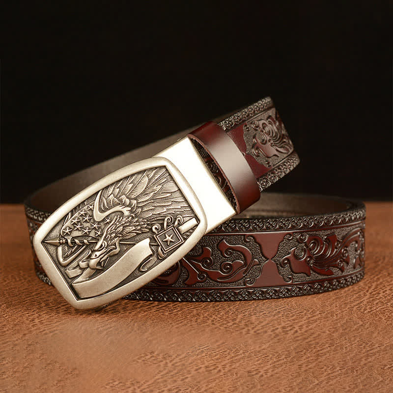 Men's American Flag Hawk Eagle Leather Belt