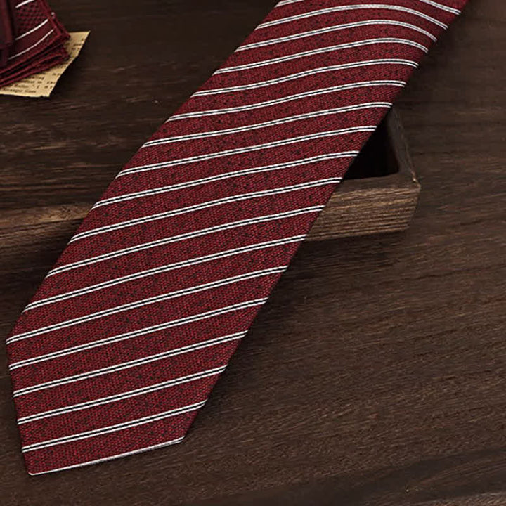 Men's Dark Red & White Thin Striped Necktie - image 3