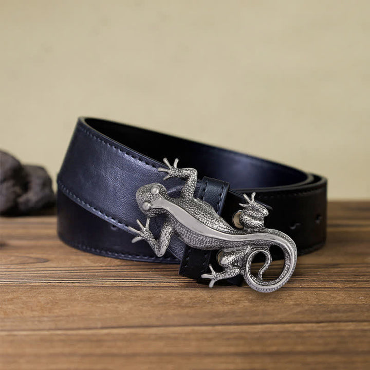 Men's DIY Unique Animal Silver Lizard Buckle Leather Belt