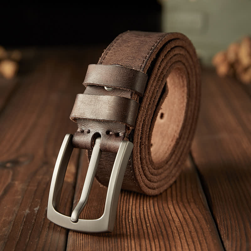 Men's Classic Textured Cowboy Leather Belt - Coffee - 46 - image 0