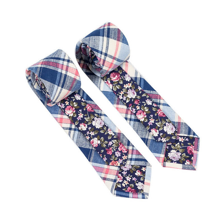 Men's Novel Plaid Floral Patchwork Necktie - Navy Plaid - image 28