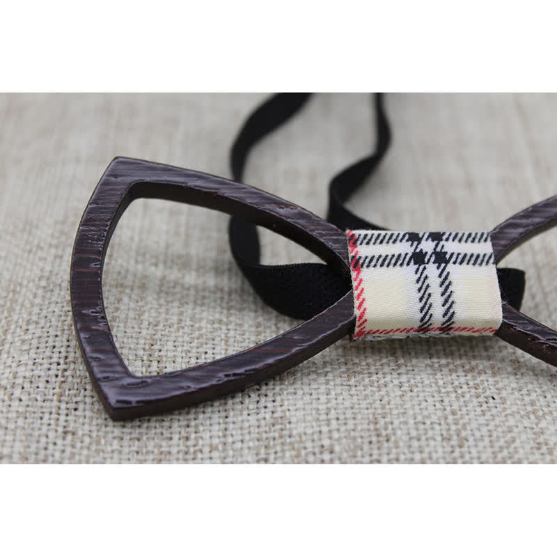 Men's Dark Hollow Glasses Wooden Bow Tie Set