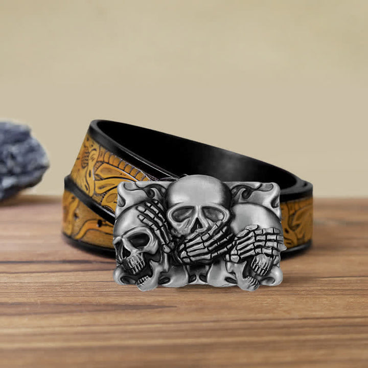 Men's DIY Horrible Laugh Skull Buckle Leather Belt