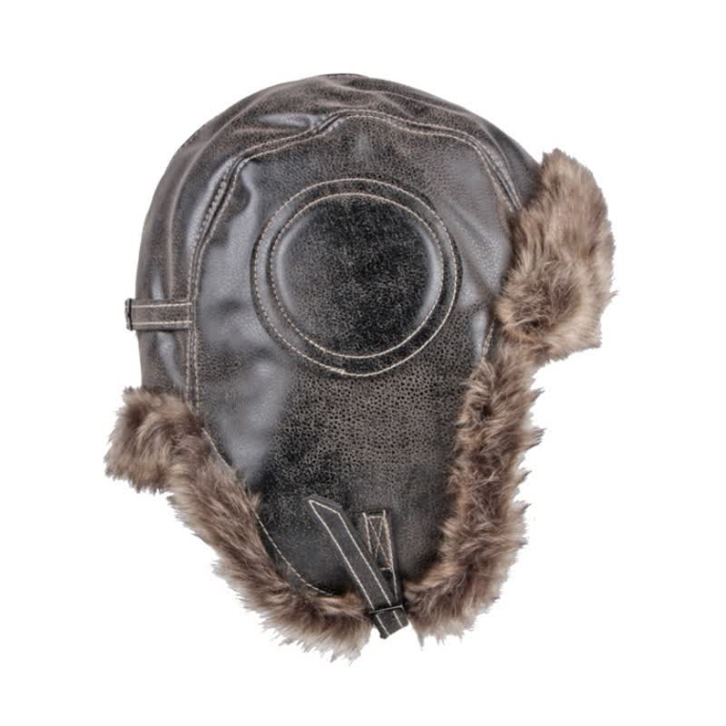 Soft Fluffy Ear Protection Imitation Leather Trapper Hat