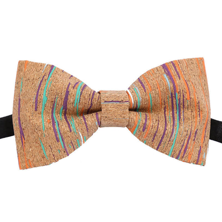 Men's Cork Graphic Lines Wooden Bow Tie