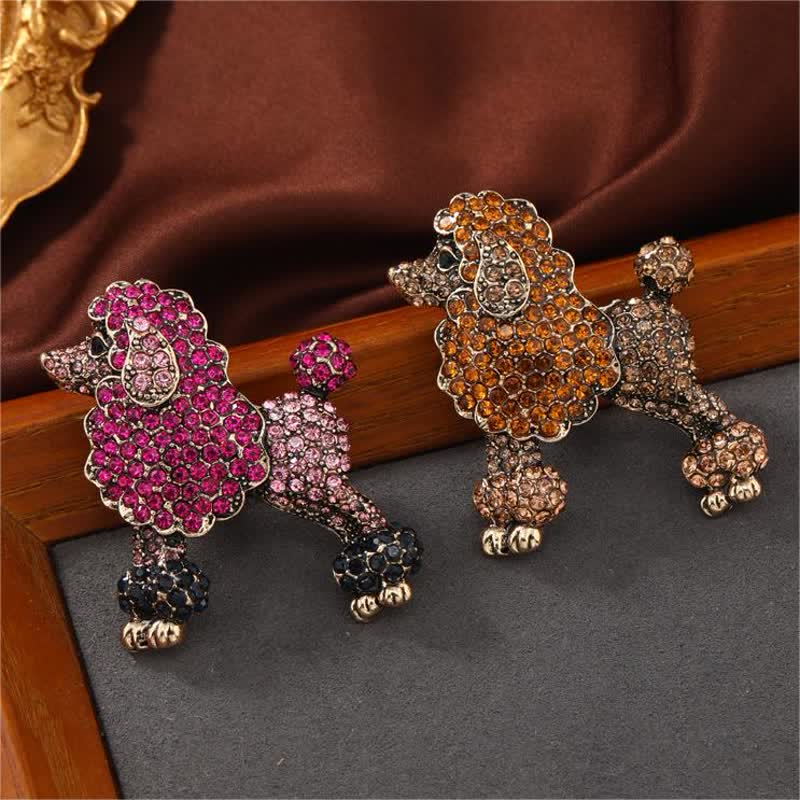 Women's Rhinestone Poodle Dog Brooch