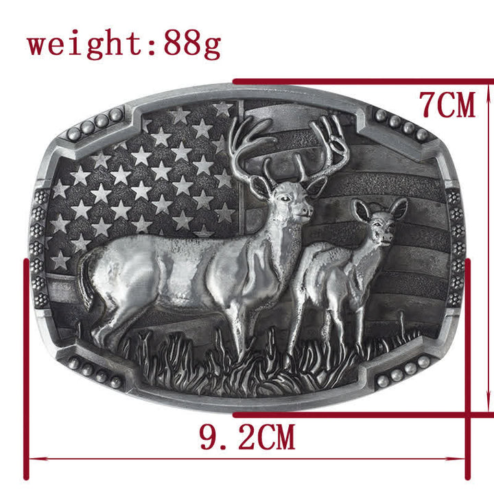 Men's DIY Deer Hunter American Flag Buckle Leather Belt