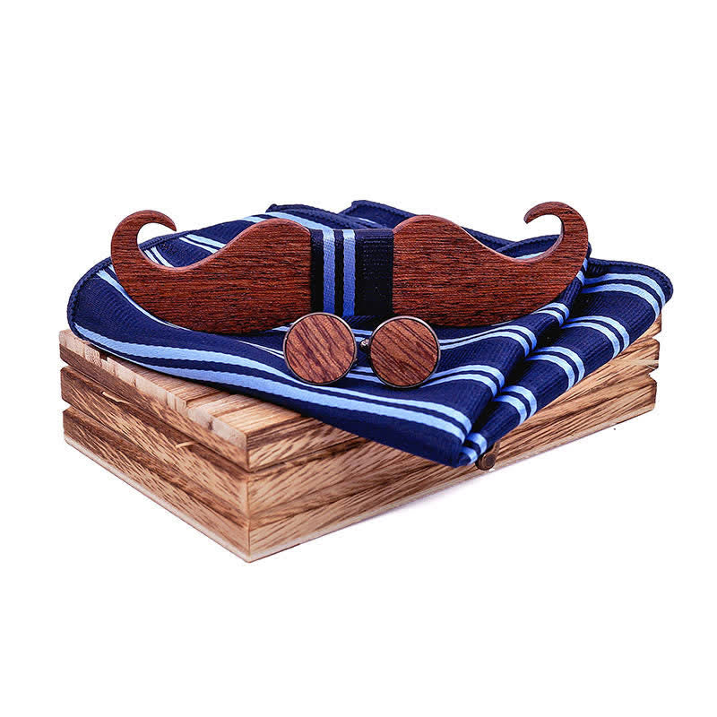 3Pcs Men's Gentleman Moustache Wooden Bow Tie Set